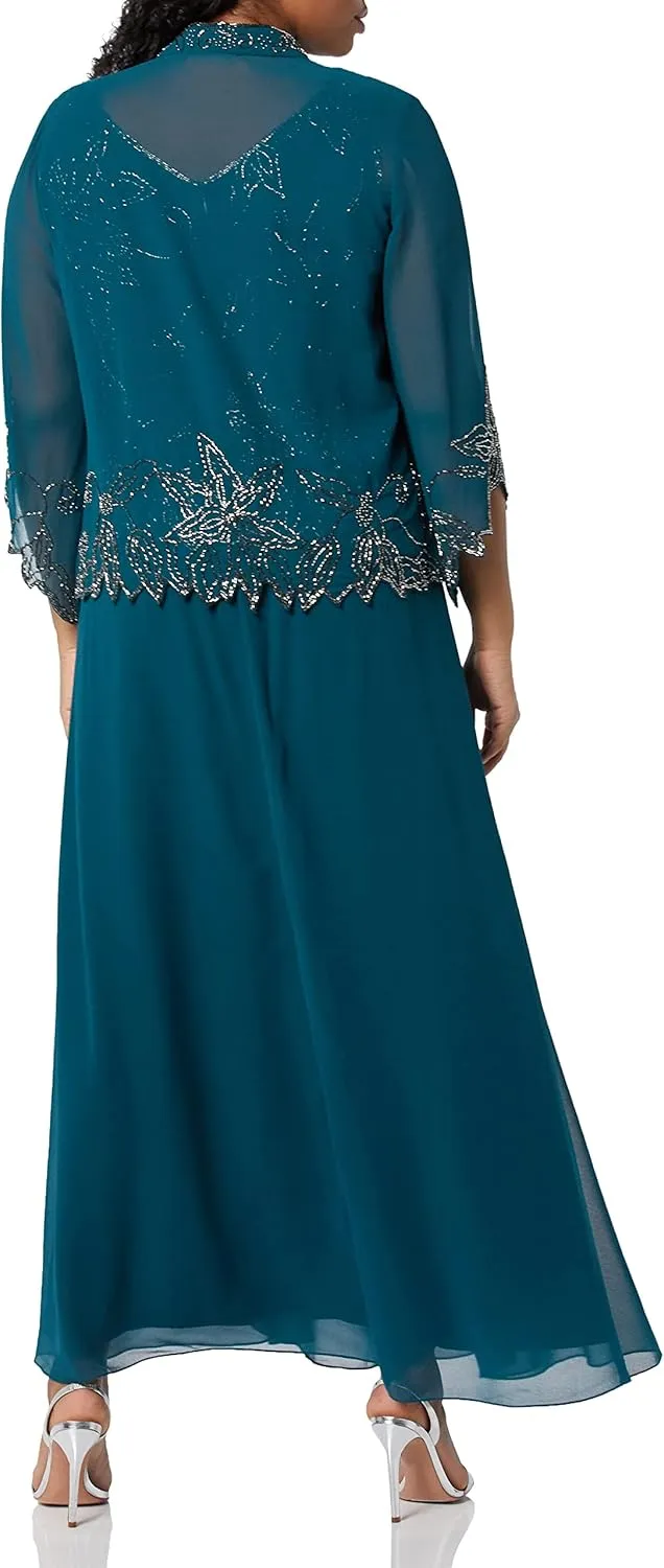 J Kara Women's Size Beaded Jacket Dress Plus