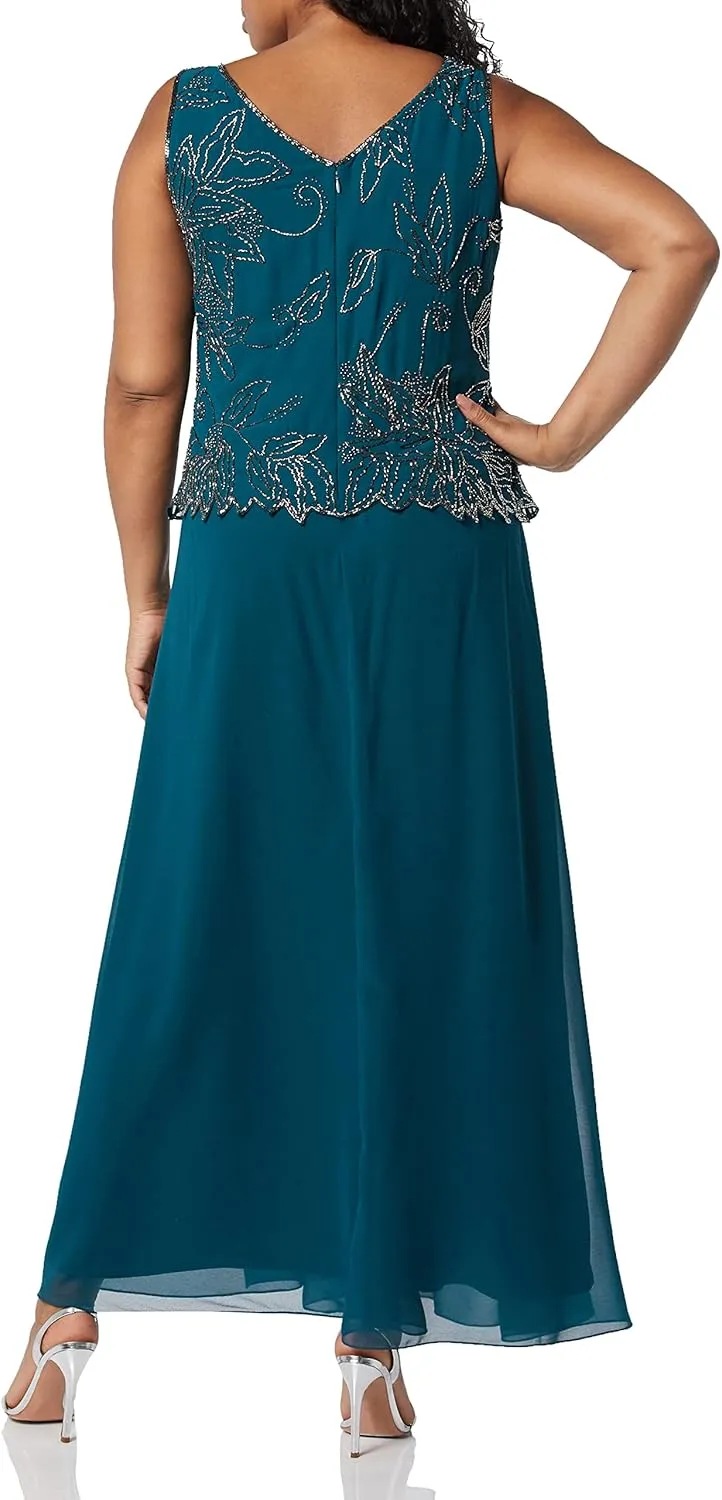 J Kara Women's Size Beaded Jacket Dress Plus