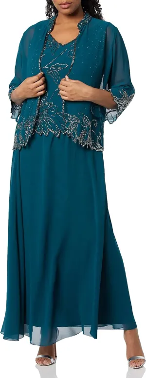 J Kara Women's Size Beaded Jacket Dress Plus