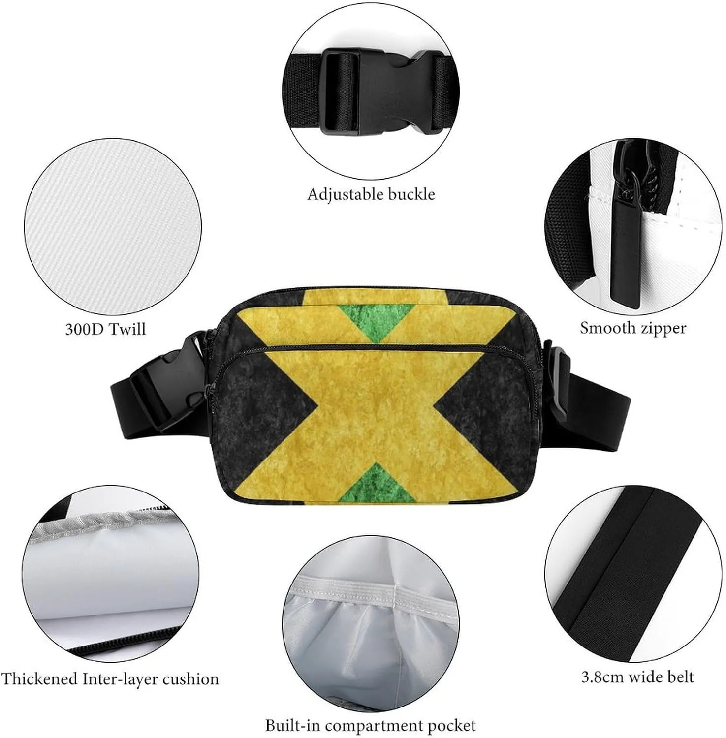 Jamaica Metallic Flag Unisex Fashion Fanny Pack Crossbody Bag Suitable for Traveling, Hiking, Daily Life, 20x13cm, style-39
