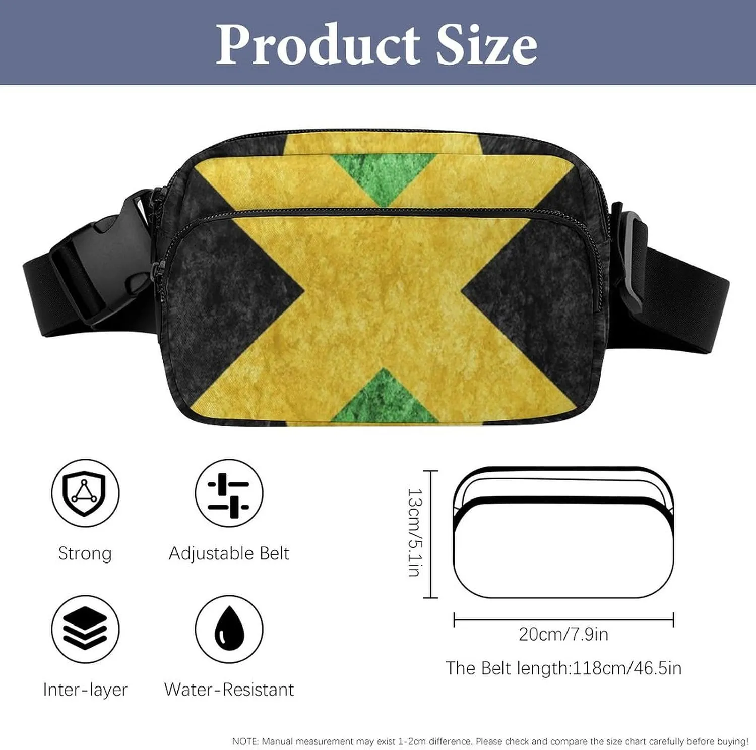 Jamaica Metallic Flag Unisex Fashion Fanny Pack Crossbody Bag Suitable for Traveling, Hiking, Daily Life, 20x13cm, style-39
