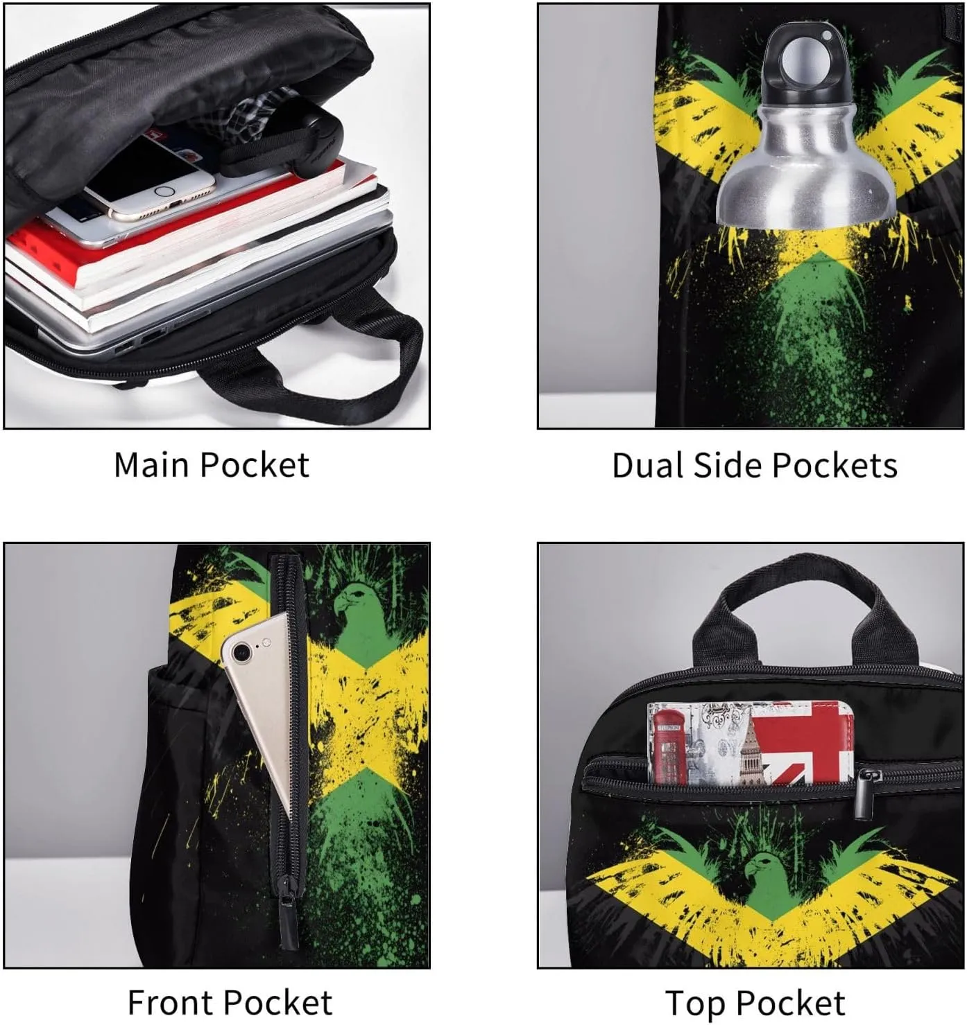 Jamaican Flag Eagle Travel Backpacks Casual Laptop Backpack Sport Rucksack Large Capacity Daypack Multi-Pockets Adjustable Strap Bag for Working Hiking