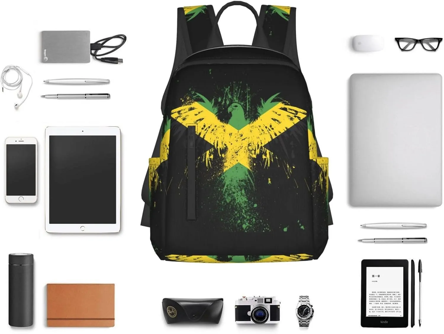 Jamaican Flag Eagle Travel Backpacks Casual Laptop Backpack Sport Rucksack Large Capacity Daypack Multi-Pockets Adjustable Strap Bag for Working Hiking