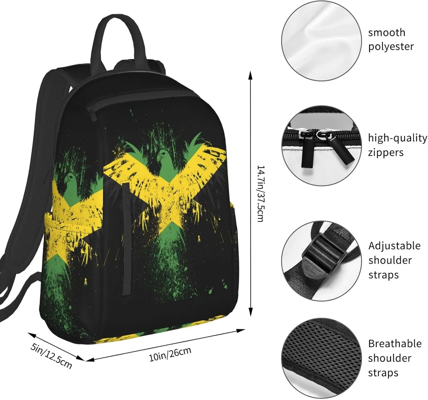 Jamaican Flag Eagle Travel Backpacks Casual Laptop Backpack Sport Rucksack Large Capacity Daypack Multi-Pockets Adjustable Strap Bag for Working Hiking