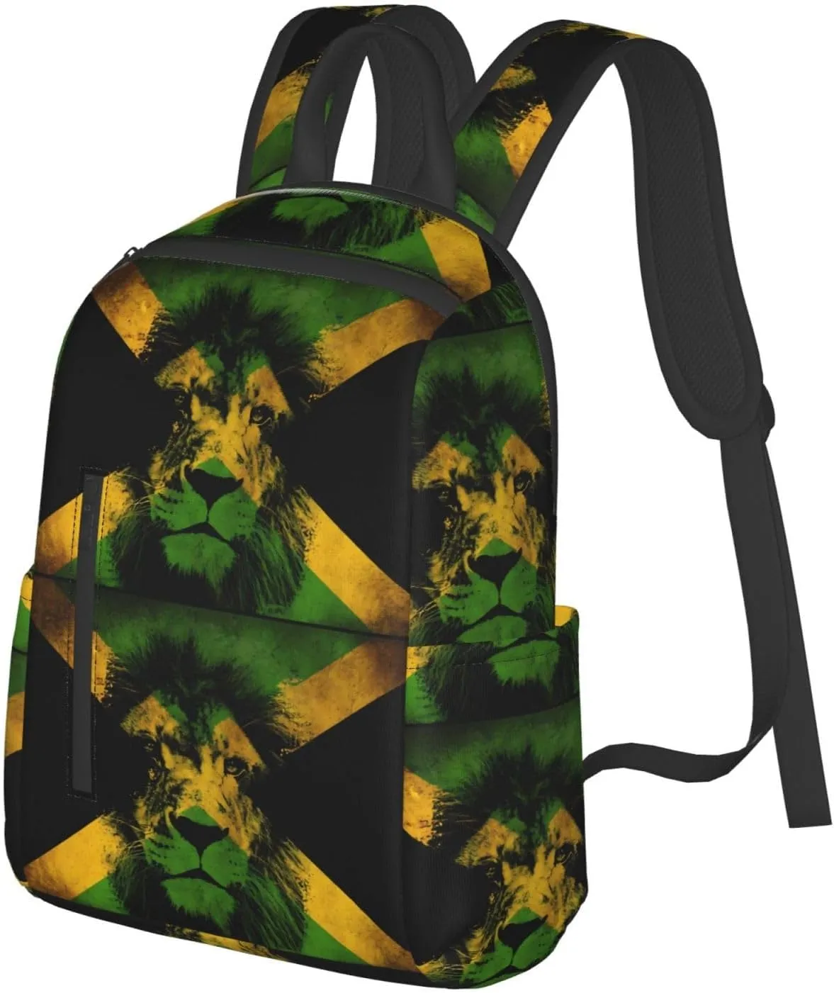 Jamaican Flag Lion Head Travel Backpacks Casual Laptop Backpack Sport Rucksack Large Capacity Daypack Multi-Pockets Adjustable Strap Bag for Working Hiking
