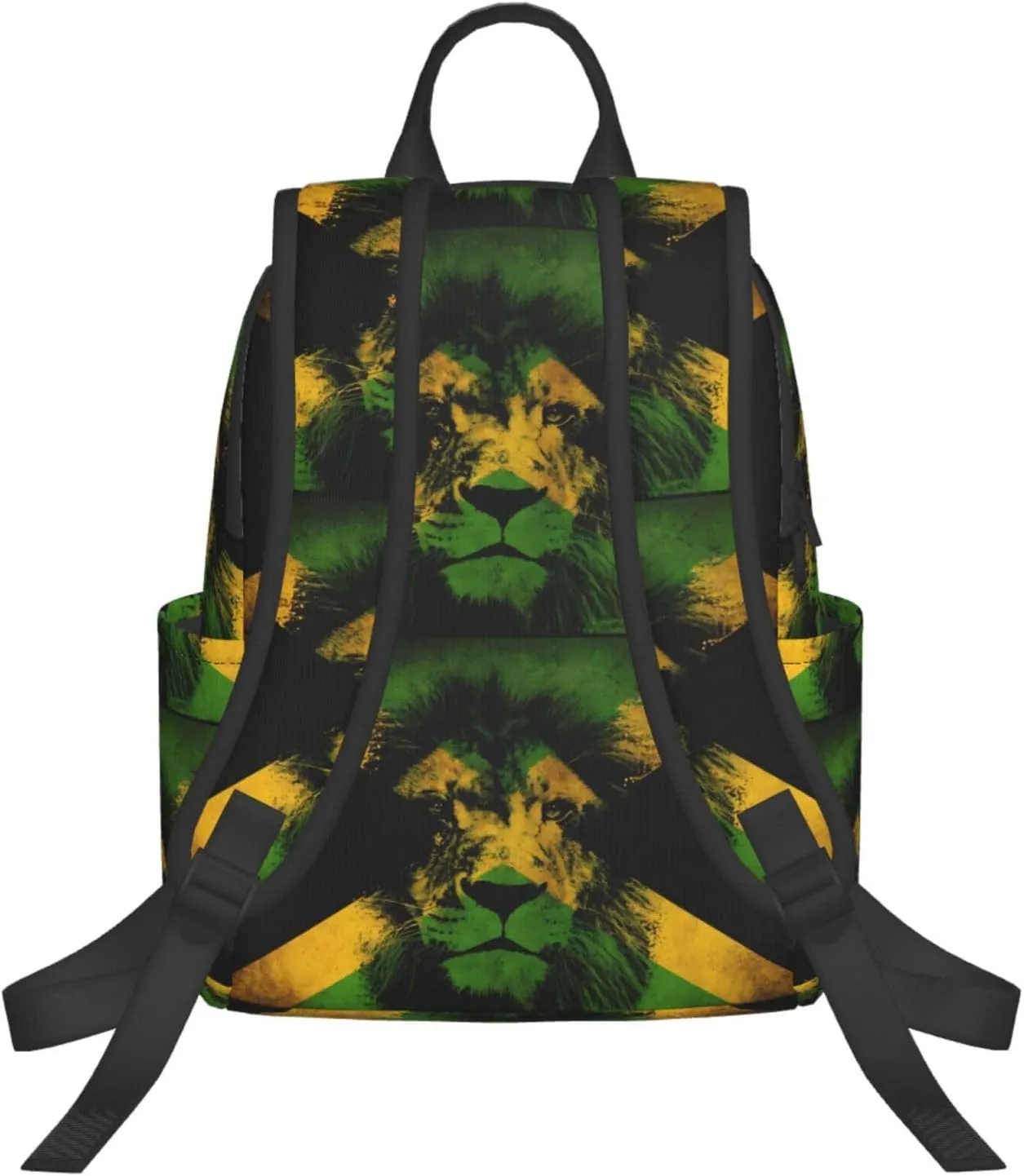 Jamaican Flag Lion Head Travel Backpacks Casual Laptop Backpack Sport Rucksack Large Capacity Daypack Multi-Pockets Adjustable Strap Bag for Working Hiking