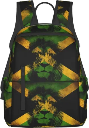 Jamaican Flag Lion Head Travel Backpacks Casual Laptop Backpack Sport Rucksack Large Capacity Daypack Multi-Pockets Adjustable Strap Bag for Working Hiking