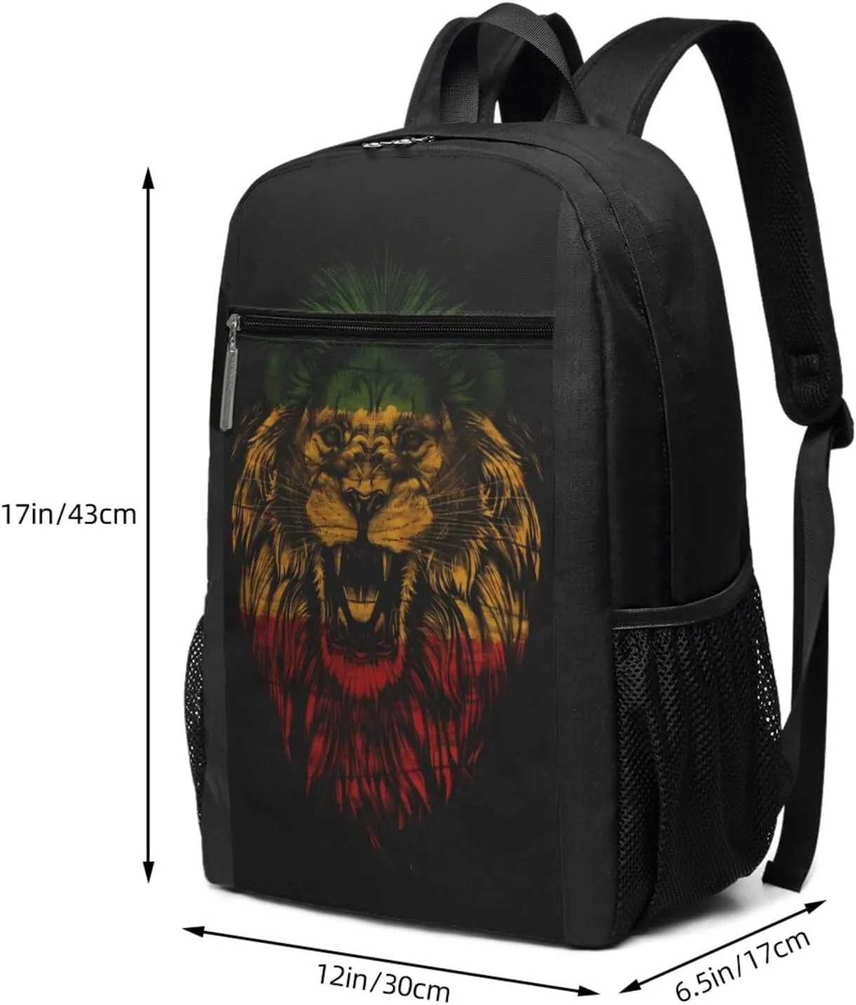 Jamaican Rasta Lion Flag Casual Backpacks Sports Backpack Large Capacity Travel Rucksack Laptop Daypack with Multi-Pockets Adjustable Strap Work Bag for Hiking