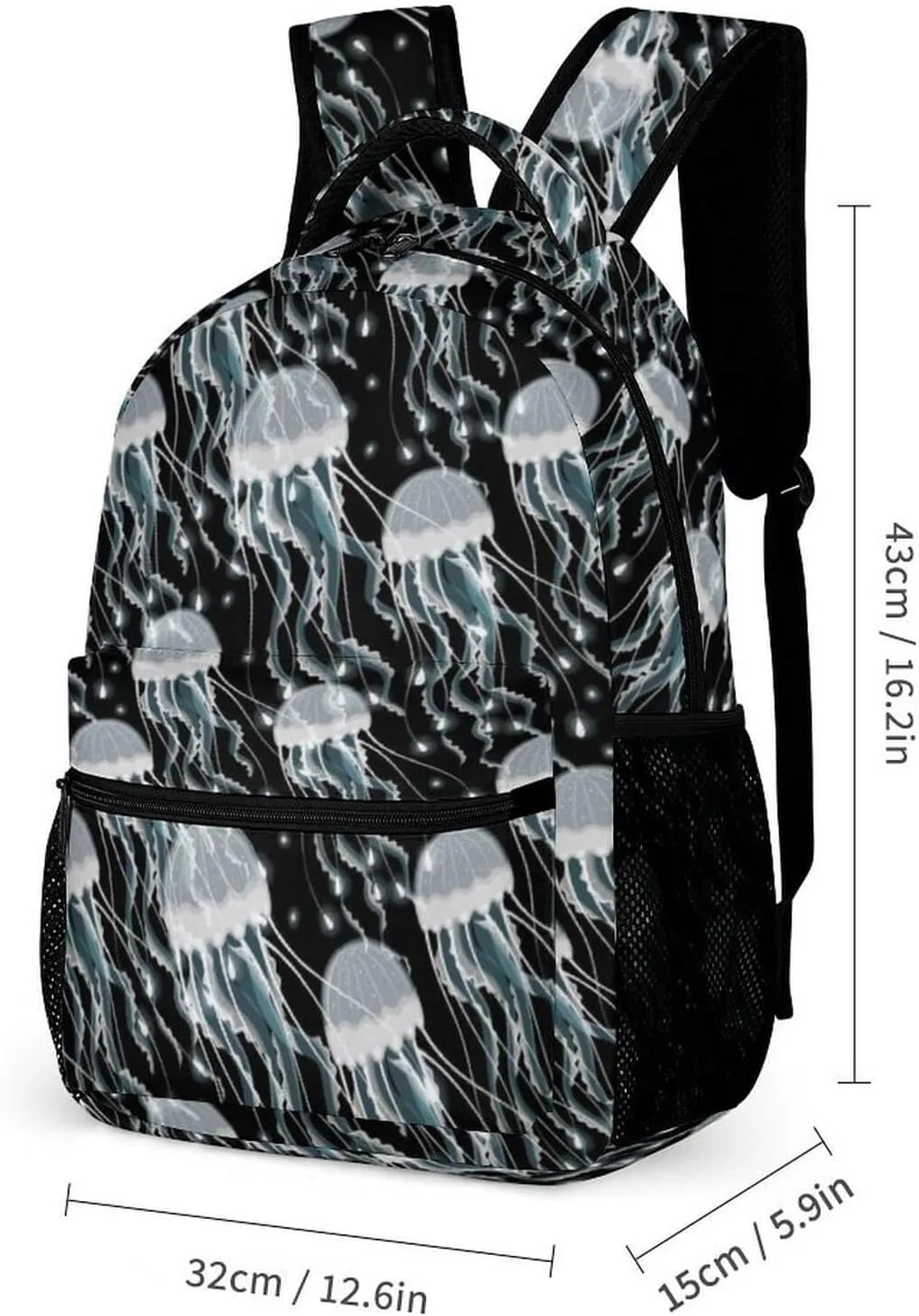 Jellyfish Backpack for Kids Girls Boys School, 16 Inches Cute Jellyfishes Theme Bookbag, Adjustable, Lightweight, Large Capacity, Colorful Daily Casual Backpacks