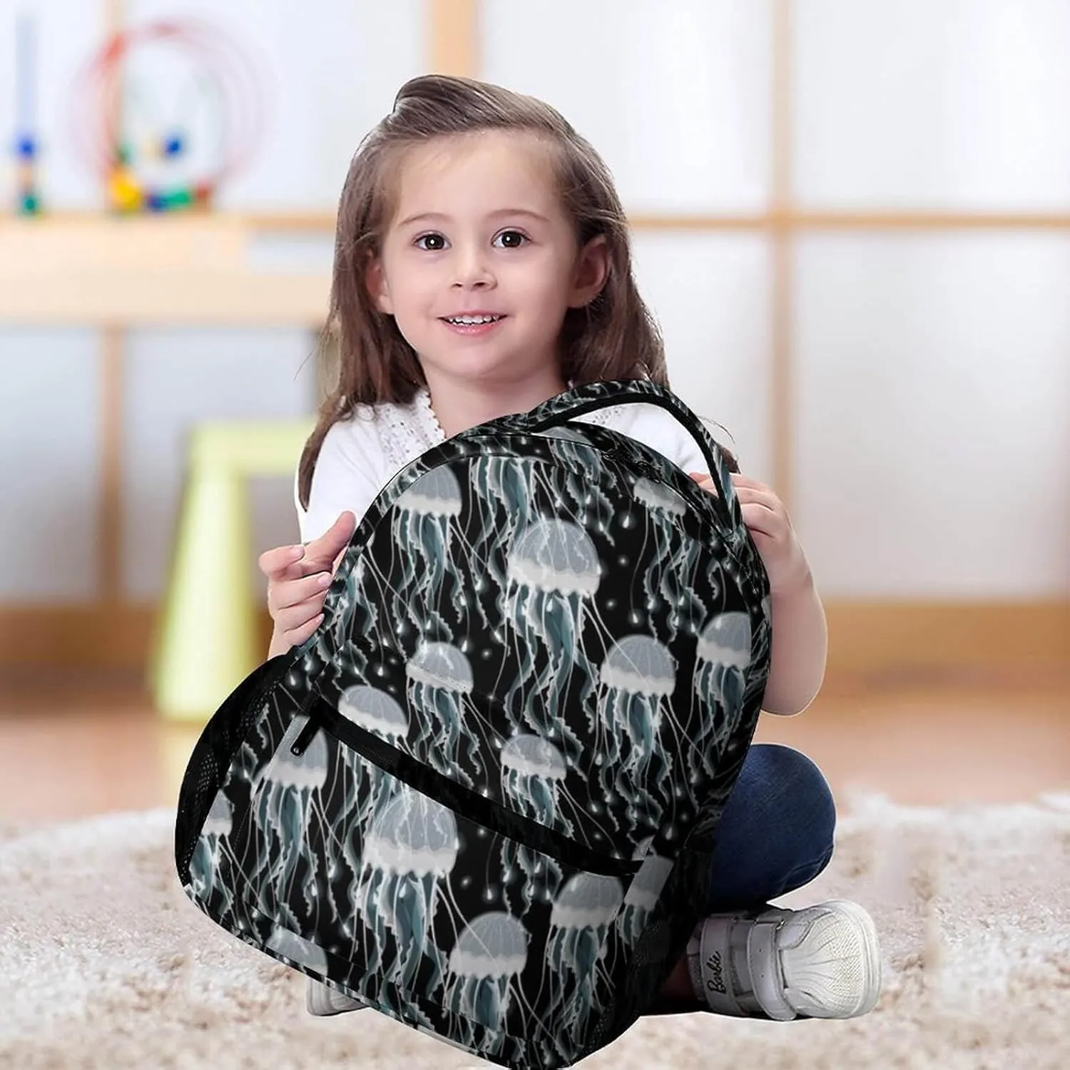 Jellyfish Backpack for Kids Girls Boys School, 16 Inches Cute Jellyfishes Theme Bookbag, Adjustable, Lightweight, Large Capacity, Colorful Daily Casual Backpacks