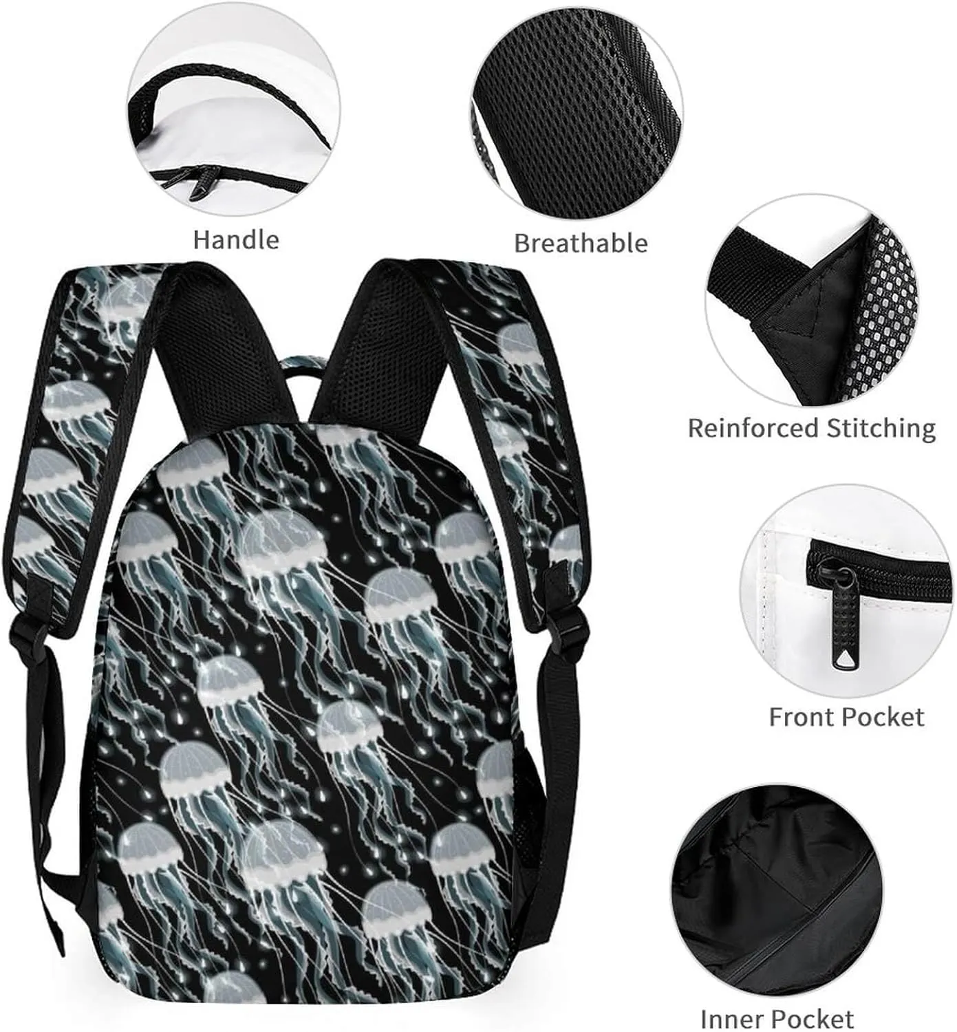 Jellyfish Backpack for Kids Girls Boys School, 16 Inches Cute Jellyfishes Theme Bookbag, Adjustable, Lightweight, Large Capacity, Colorful Daily Casual Backpacks