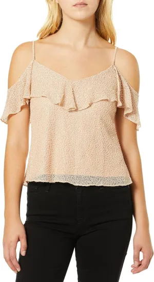 Jenny Yoo Women's Kate Open Shoulder Flutter Sleeve Beaded Top