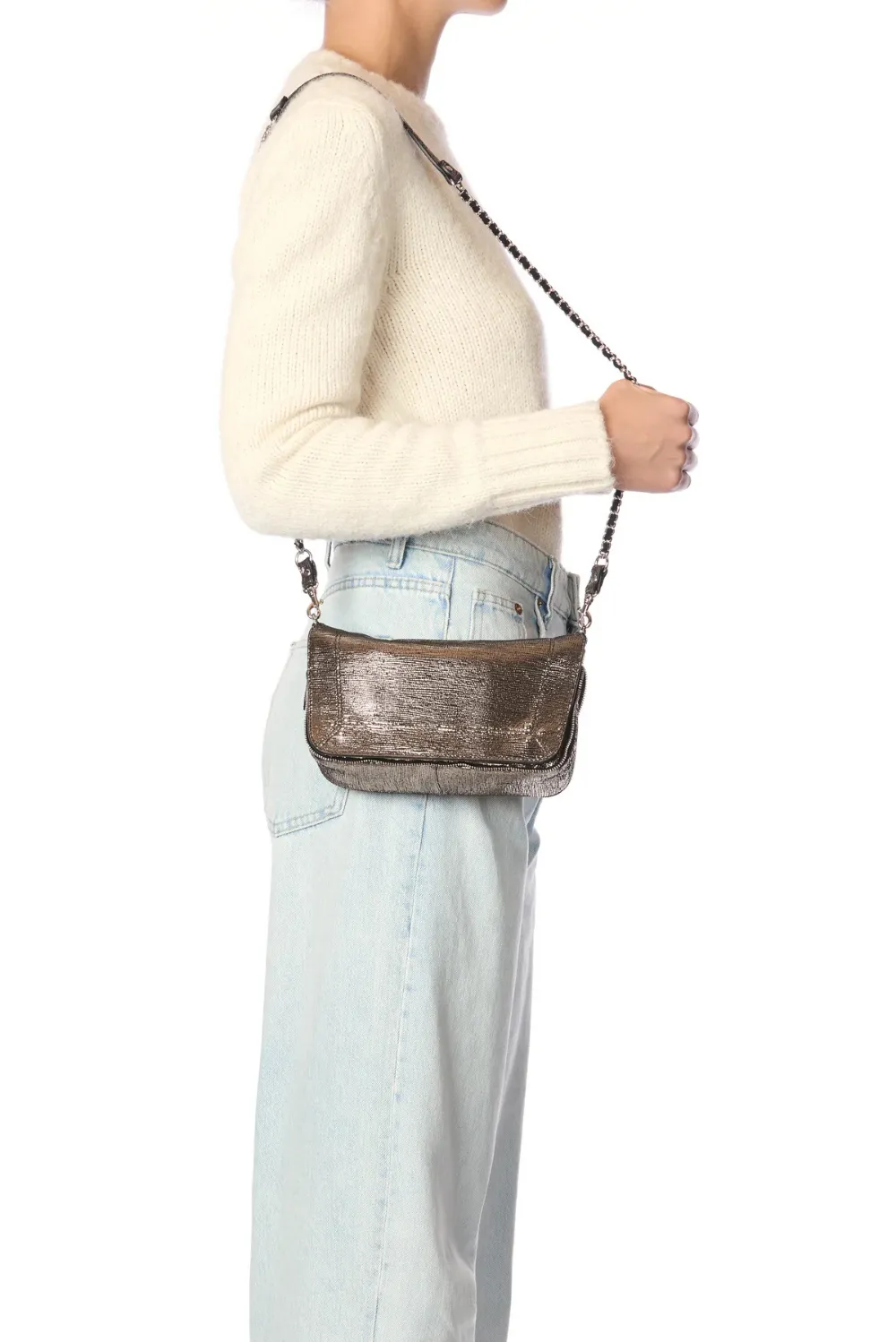 Jerome Dreyfuss crossbody Bobi S lame champagne