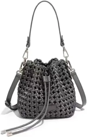 JINMANXUE Fashion Hollow Bucket Tote Bag For Women, Crossbody Female Handbag Woven Silk bag Leisure Leather Shoulder Bag