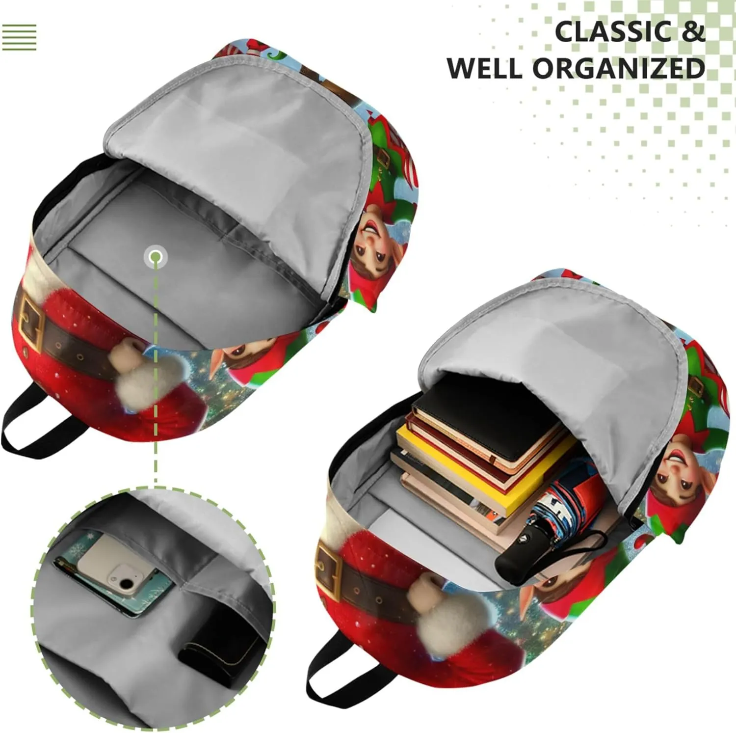 Joisal Blue Pink Casual Daypack Backpack for Women Daypack Christmas Gifts Santa Claus Personal Item Travel Bag