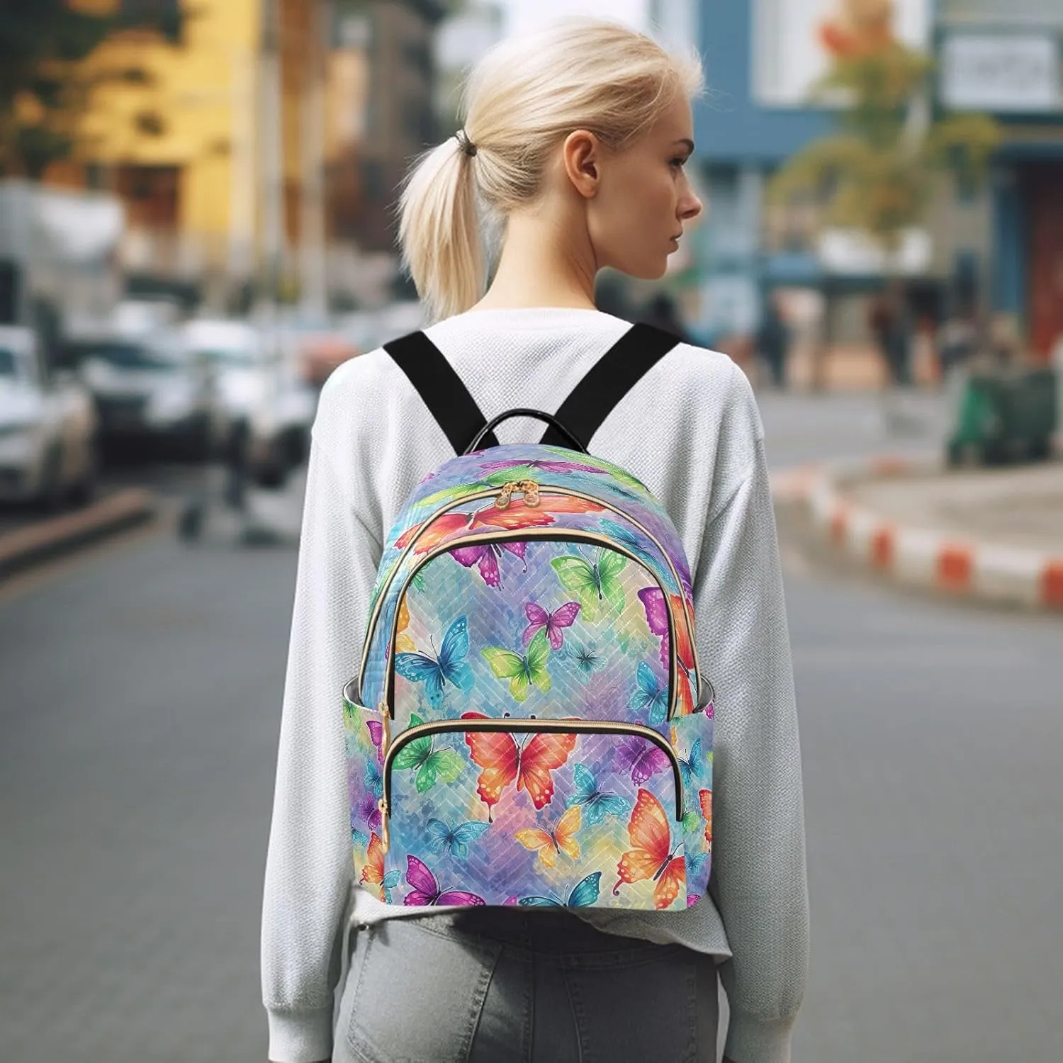 Joisal Butterfly Watercolor Painting Little Backpack for Women Anti Theft Laptop Backpack for Men Medium Travel Backpack Airplane