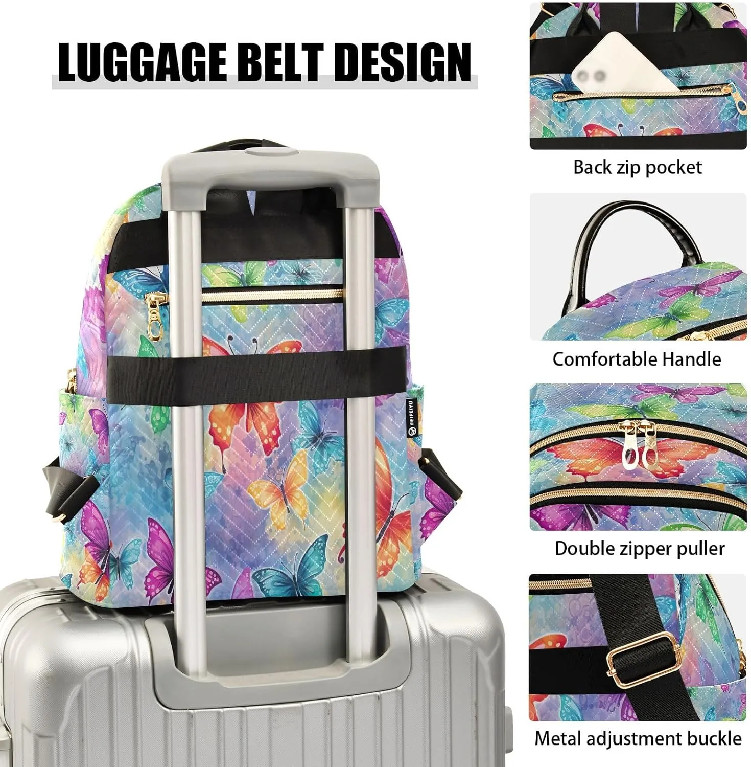 Joisal Butterfly Watercolor Painting Little Backpack for Women Anti Theft Laptop Backpack for Men Medium Travel Backpack Airplane