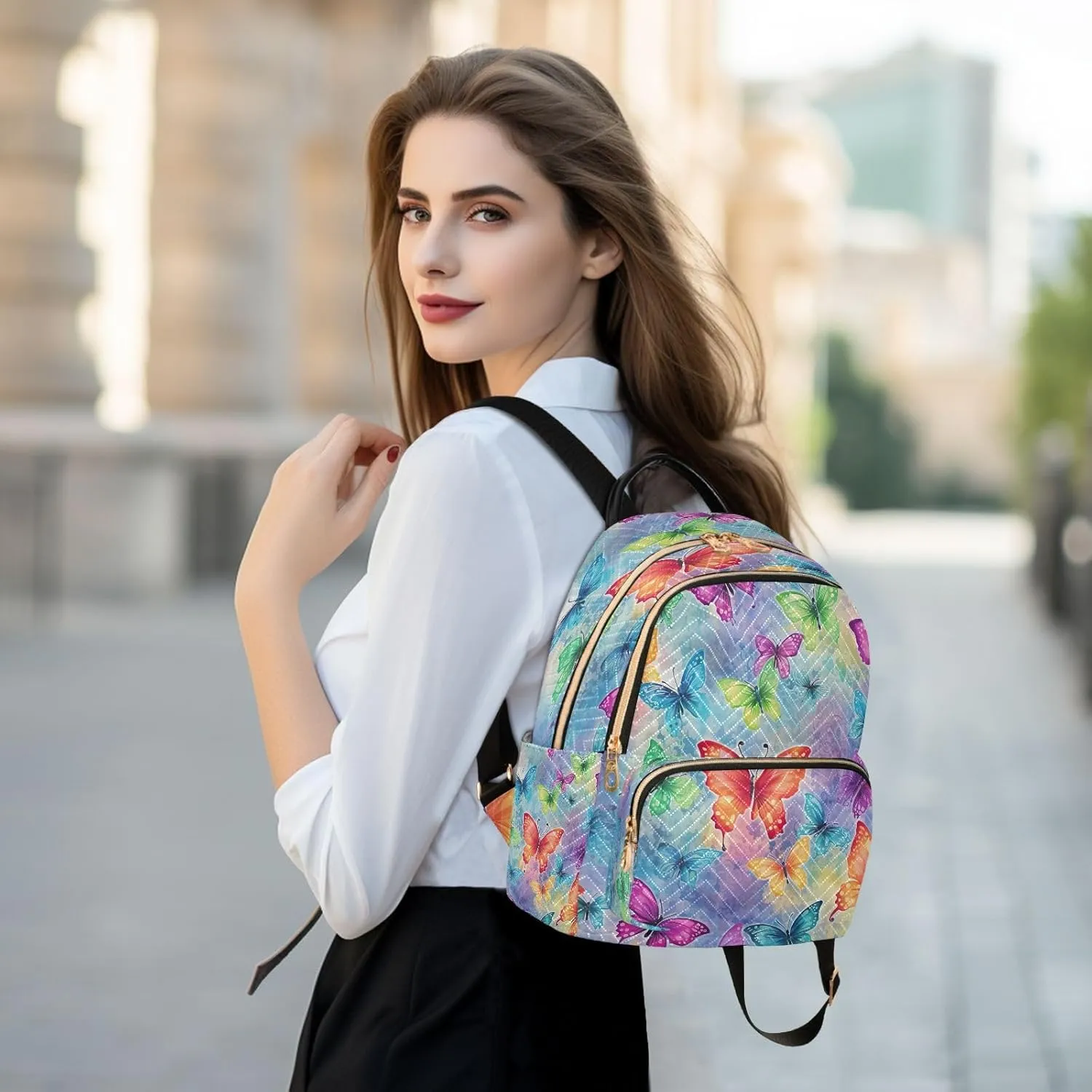Joisal Butterfly Watercolor Painting Little Backpack for Women Anti Theft Laptop Backpack for Men Medium Travel Backpack Airplane