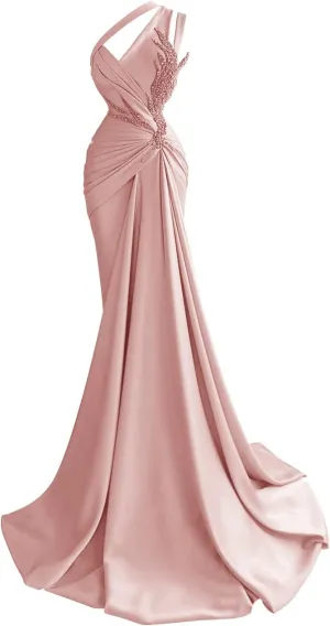 Jorshiman Women's Beige Mermaid One Shoulder Formal Dress, Floor Length, One Size