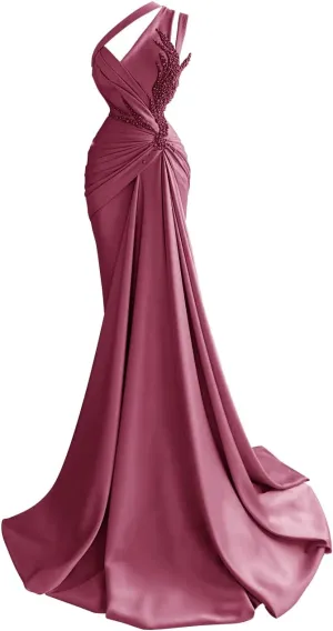 Jorshiman Women's Beige Mermaid One Shoulder Formal Dress, Floor Length, One Size