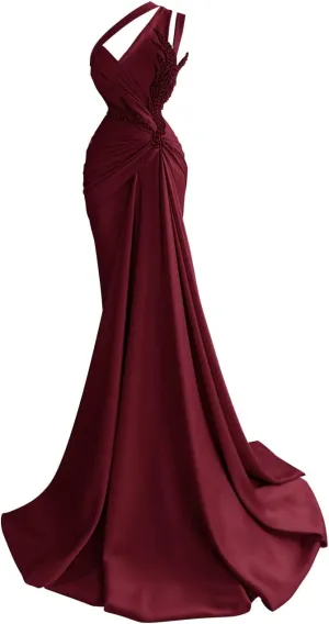 Jorshiman Women's Beige Mermaid One Shoulder Formal Dress, Floor Length, One Size