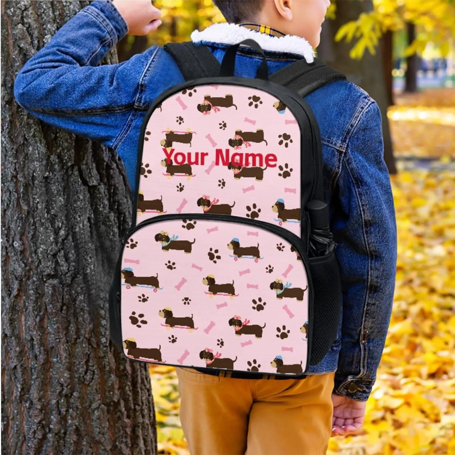 JoyLamoria Kids Custom Backpack 3pcs Dachshund Paw Bone Lunch Bag Pencil Case Lightweight Versatile Casual Adjustable Shoulder Strap School Bags Outdoor