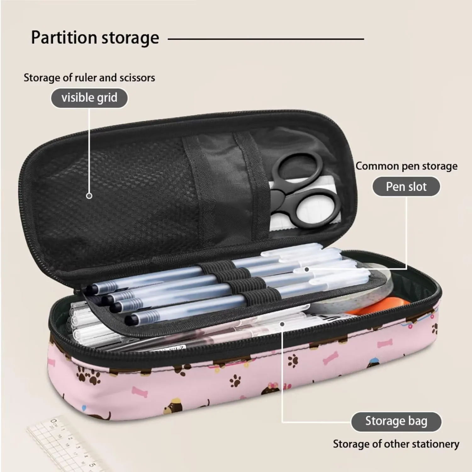 JoyLamoria Kids Custom Backpack 3pcs Dachshund Paw Bone Lunch Bag Pencil Case Lightweight Versatile Casual Adjustable Shoulder Strap School Bags Outdoor