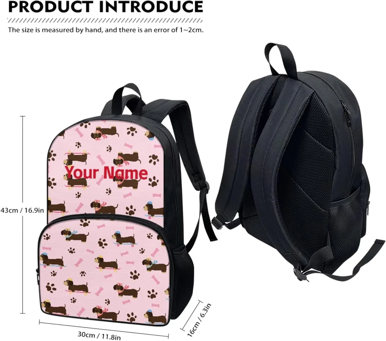 JoyLamoria Kids Custom Backpack 3pcs Dachshund Paw Bone Lunch Bag Pencil Case Lightweight Versatile Casual Adjustable Shoulder Strap School Bags Outdoor