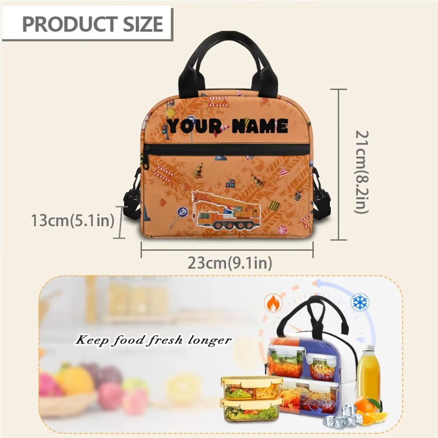 JoyLamoria Kids Custom Backpack 3pcs Orange Excavator Pattern Lunch Bag Pencil Case Boys Casual Fashion Adjustable Shoulder Strap School Bags Outdoor