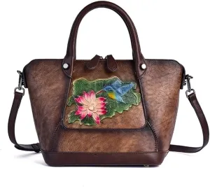 JSEIAJB Handbag Women's Bag Designer Vintage Floral Handbag Vintage Embossed Large Capacity Shoulder Bag