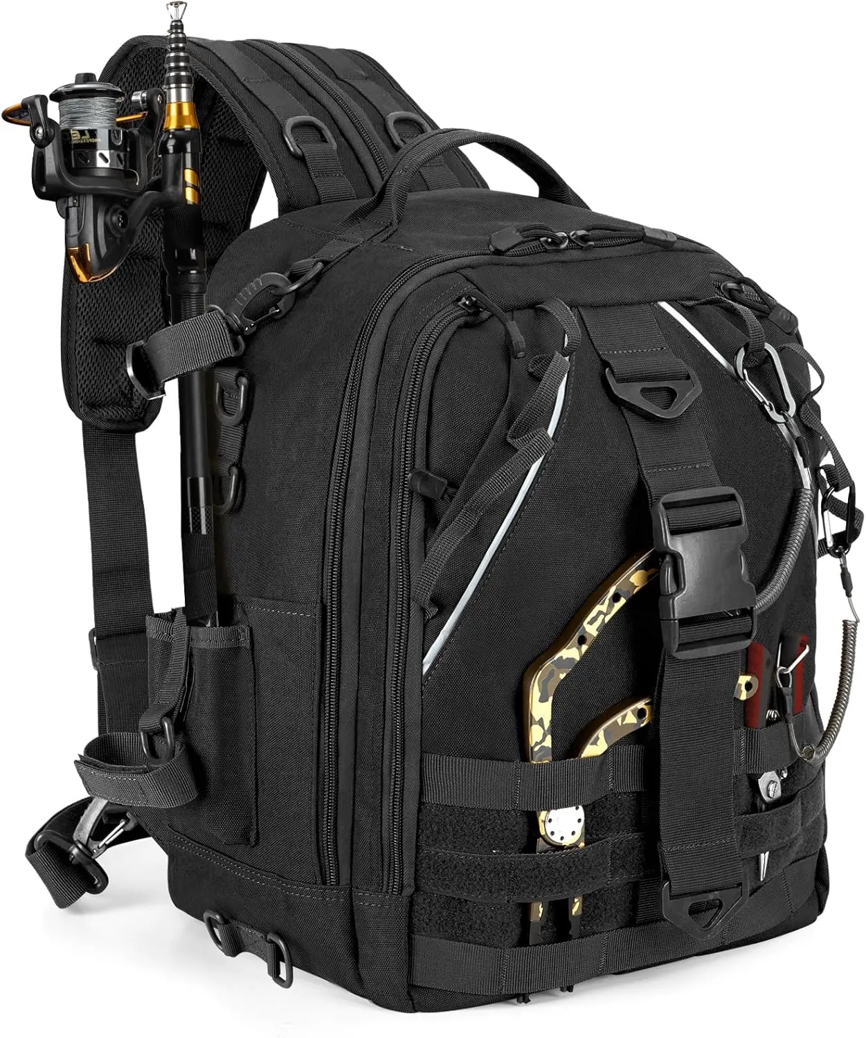 Jueachy Fishing Tackle Backpack: Water-Resistant Fishing Backpack with Rod Holder Fishing Shoulder Storage Bags