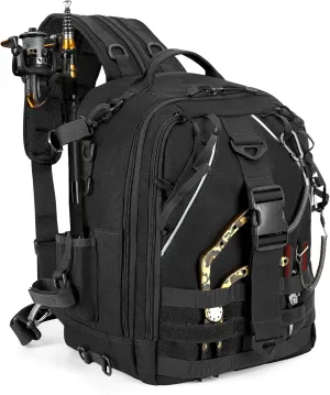 Jueachy Fishing Tackle Backpack: Water-Resistant Fishing Backpack with Rod Holder Fishing Shoulder Storage Bags