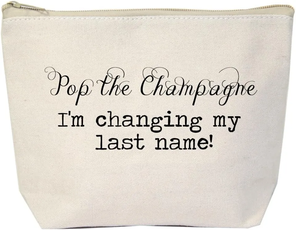 Jules Natural Canvas Tote Bag With Zipper Closure Pop The Champagne I'm Changing My Last Name For Bride, Wife, Engagement Gift