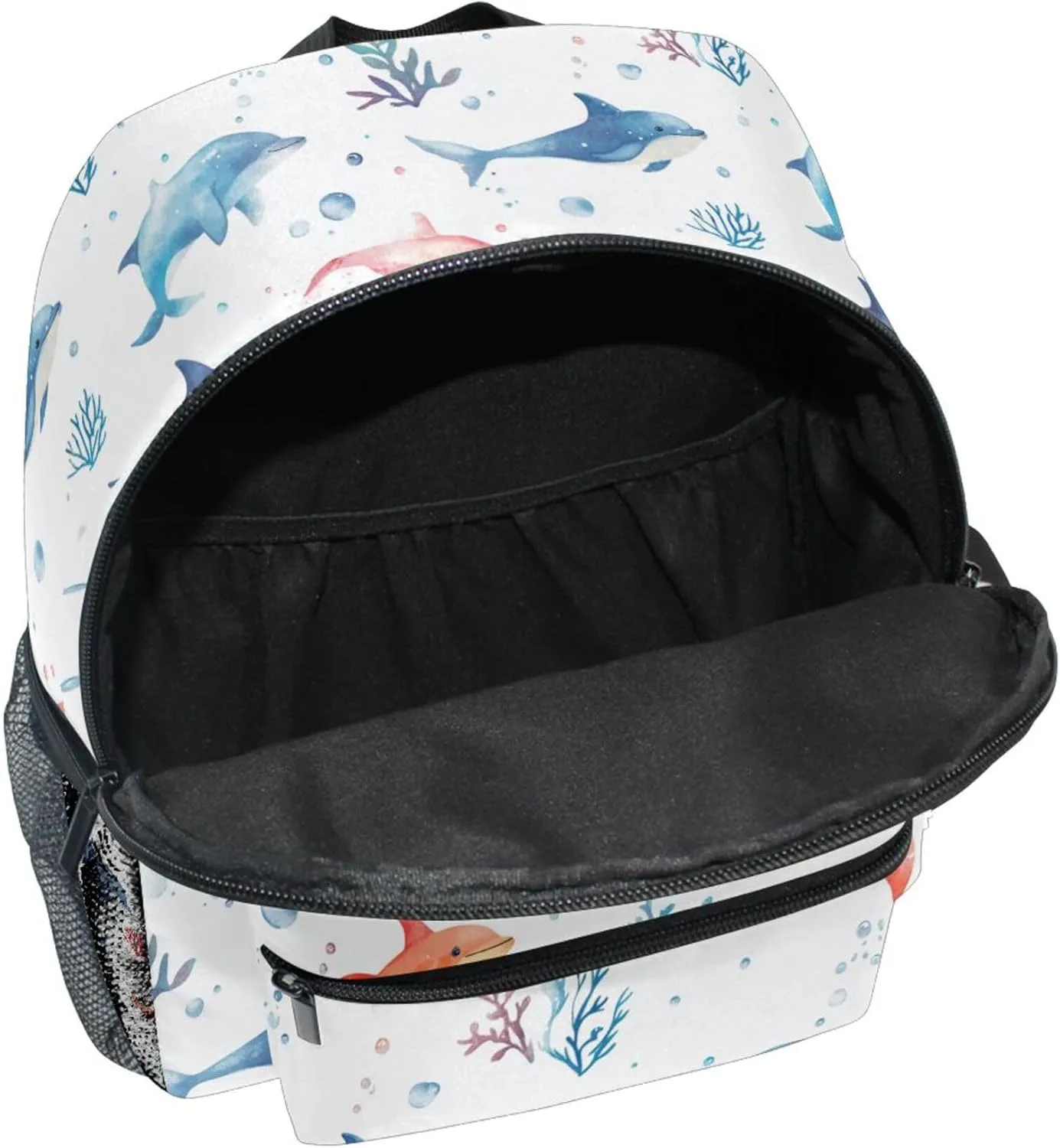 JUNZAN Sweet Dolphin White Mini Backpack for Boys Bottle Pockets Toddlers Sports Backpack Boys Books Bag for Amusement Park
