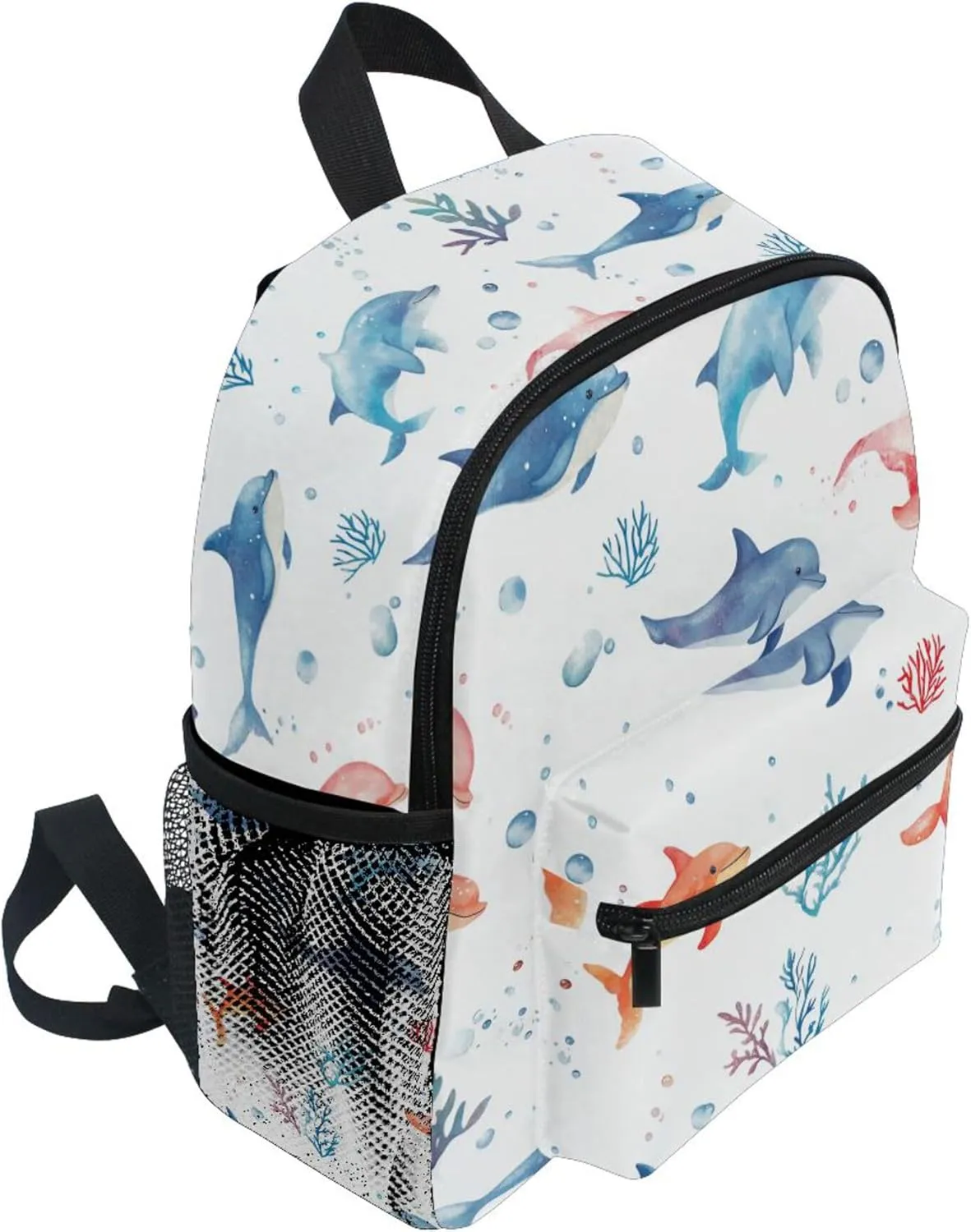 JUNZAN Sweet Dolphin White Mini Backpack for Boys Bottle Pockets Toddlers Sports Backpack Boys Books Bag for Amusement Park