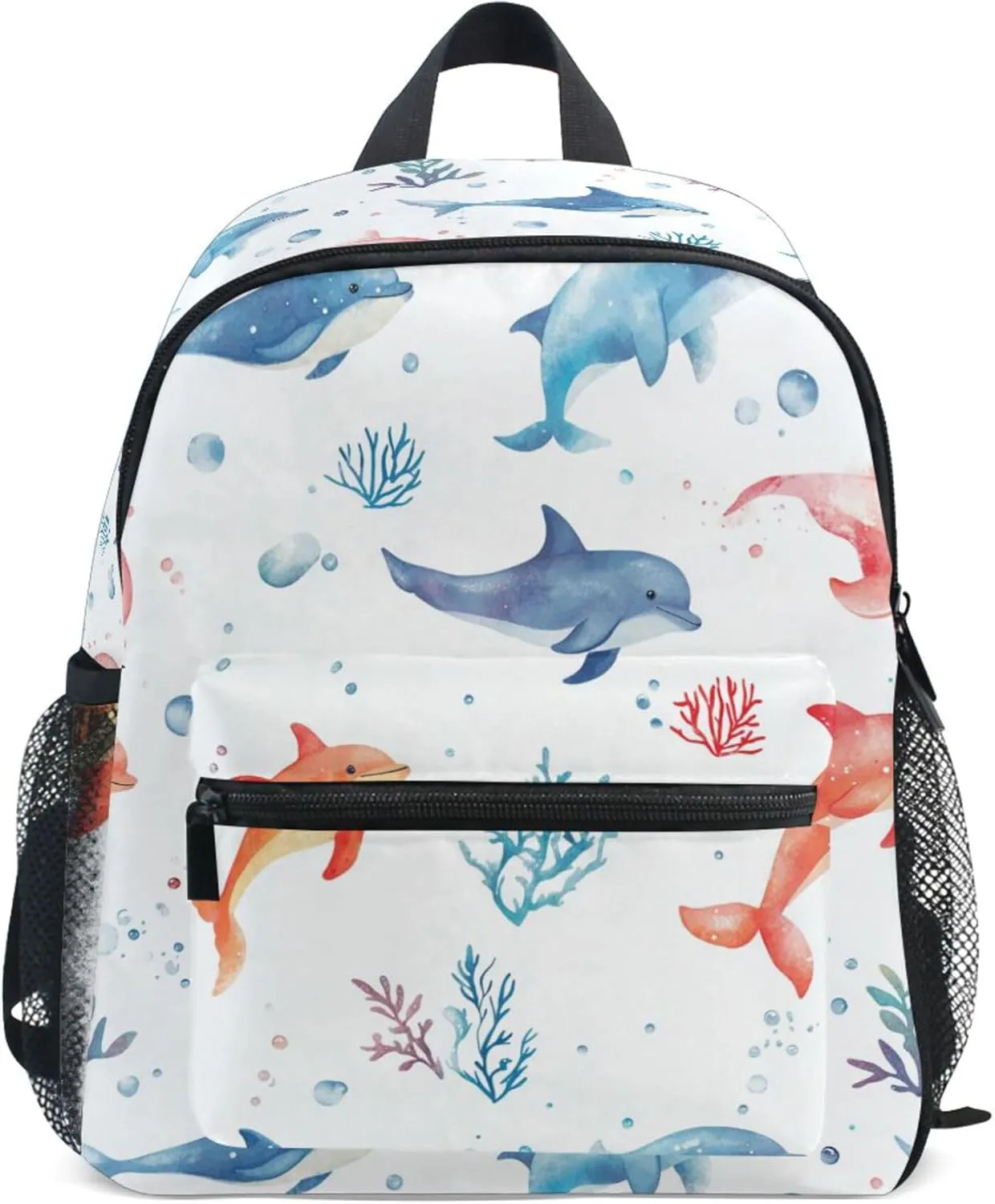 JUNZAN Sweet Dolphin White Mini Backpack for Boys Bottle Pockets Toddlers Sports Backpack Boys Books Bag for Amusement Park
