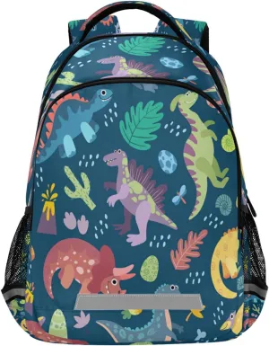 Jurassic Prehistoric Cute Dinosaurs Pattern on Dark Blue Background Backpack Funny Animal Cute Dino Jurassic Laptop Backpacks Book Bags Water Resistant Daypack Durable College Shoulder Bag Sports Tra