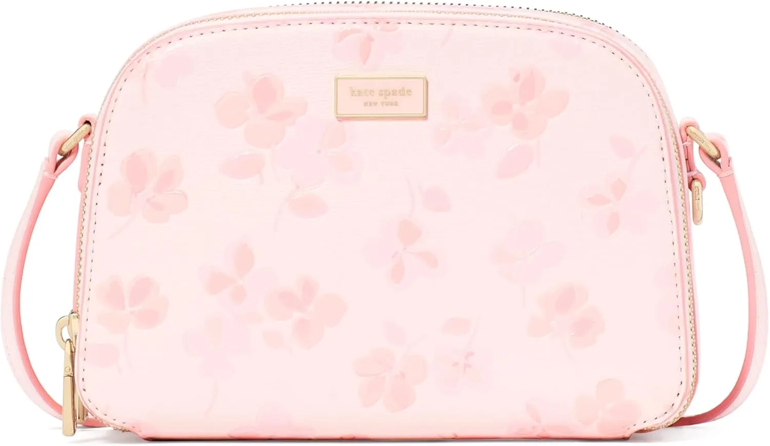 kate spade new york Serena Spring Pansies Embossed Saffiano Leather Double Zip Dome Crossbody, Blush Cloud Multi