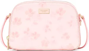 kate spade new york Serena Spring Pansies Embossed Saffiano Leather Double Zip Dome Crossbody, Blush Cloud Multi
