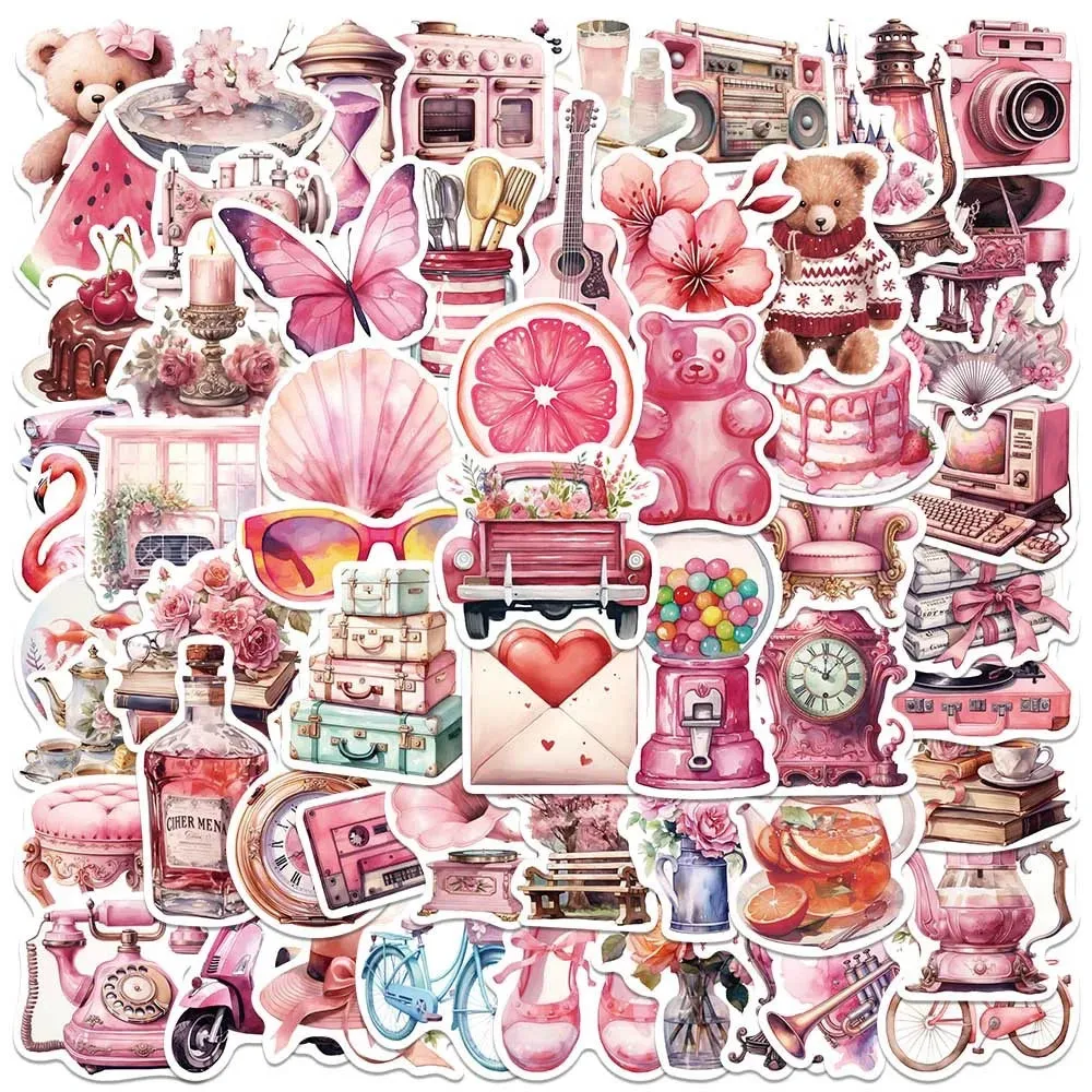 Kawaii Vintage Pink Sticker Set 🌸✨ | 10/50PCS Fun Graffiti Decals for Diaries, Laptops & More! 🦄💕