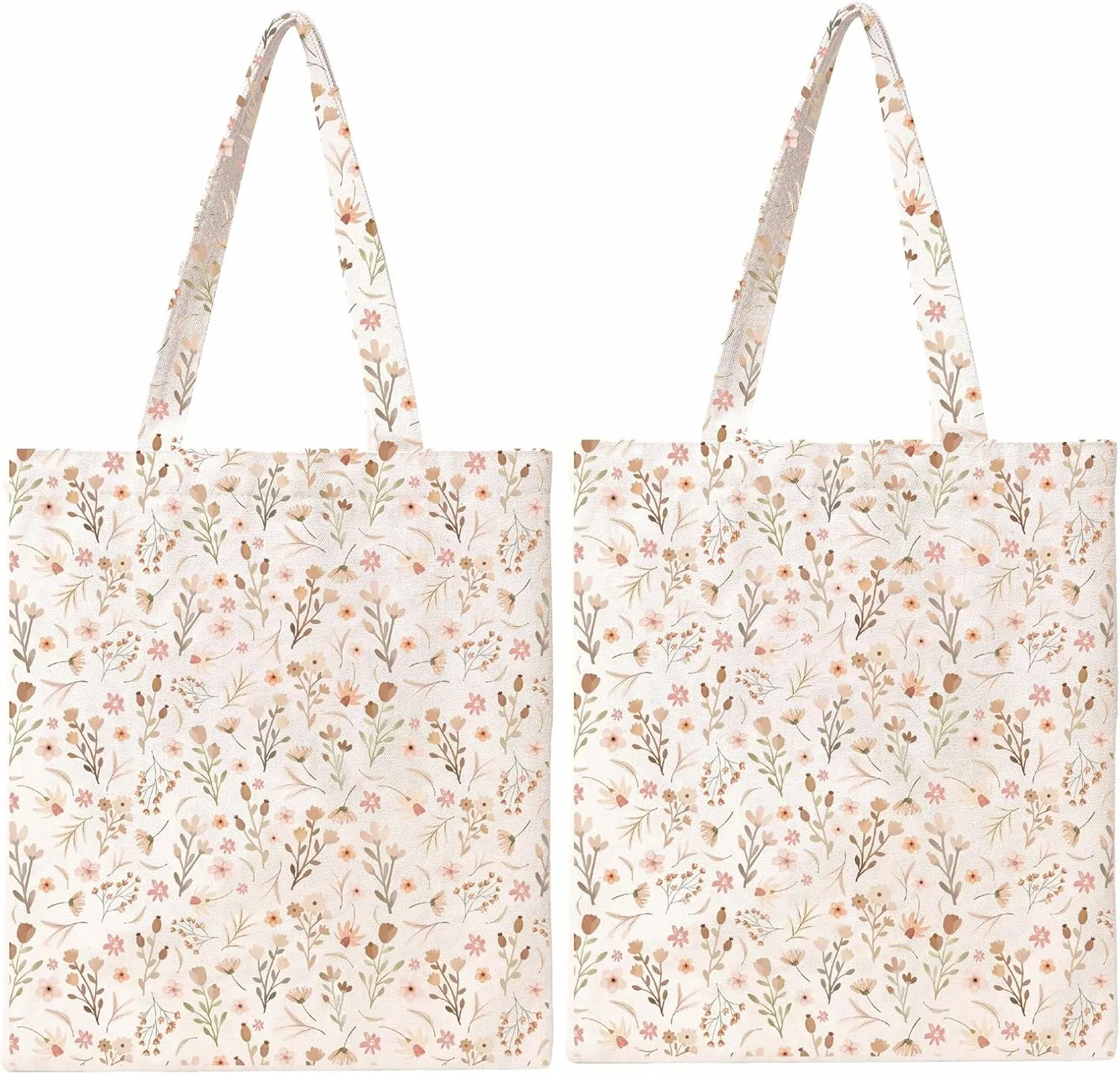 Kazova Aesthetic Floral Tote Bag Boho Wildflower Bag For Women Small Flower Canvas Cotton Bag Grocery Shopping Tote Bag With Shoulders For Beach Work Travel