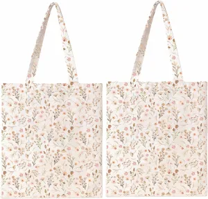 Kazova Aesthetic Floral Tote Bag Boho Wildflower Bag For Women Small Flower Canvas Cotton Bag Grocery Shopping Tote Bag With Shoulders For Beach Work Travel