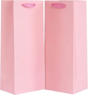 KEYYOOMY Large Pink Wine Gift Bags for Double Bottles Gifts 10 Pack Wine Bottle Gift Bags Bulk with Handles (6.7x3.5x13.8 IN, Pink, 10 CT)