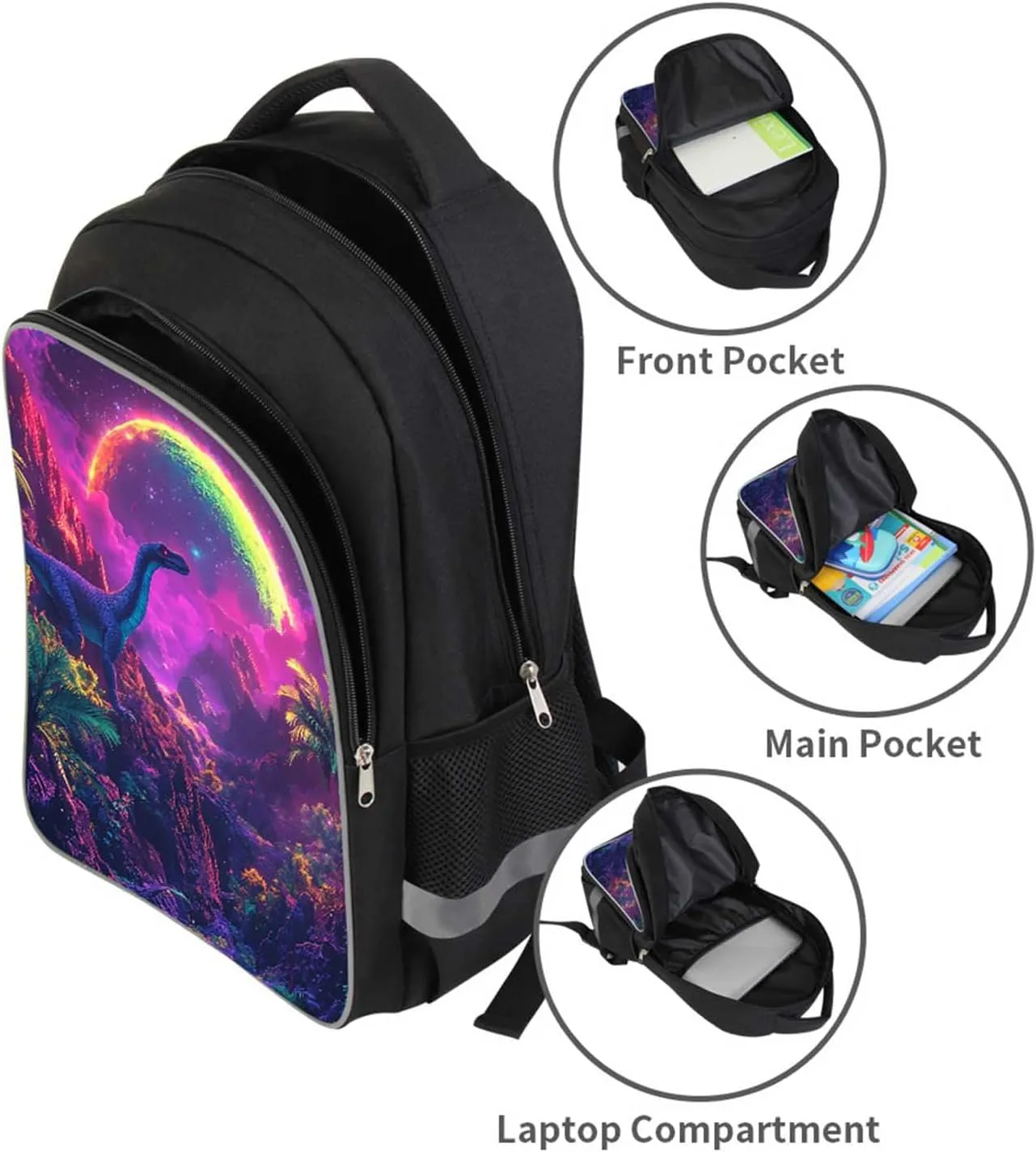 Kids Backpack for Boys and Girls, Large-Capacity Dinosaur School Bag, Adjustable Straps Polyester Bookbag, Perfect for School, Travel, and Outdoor Activities