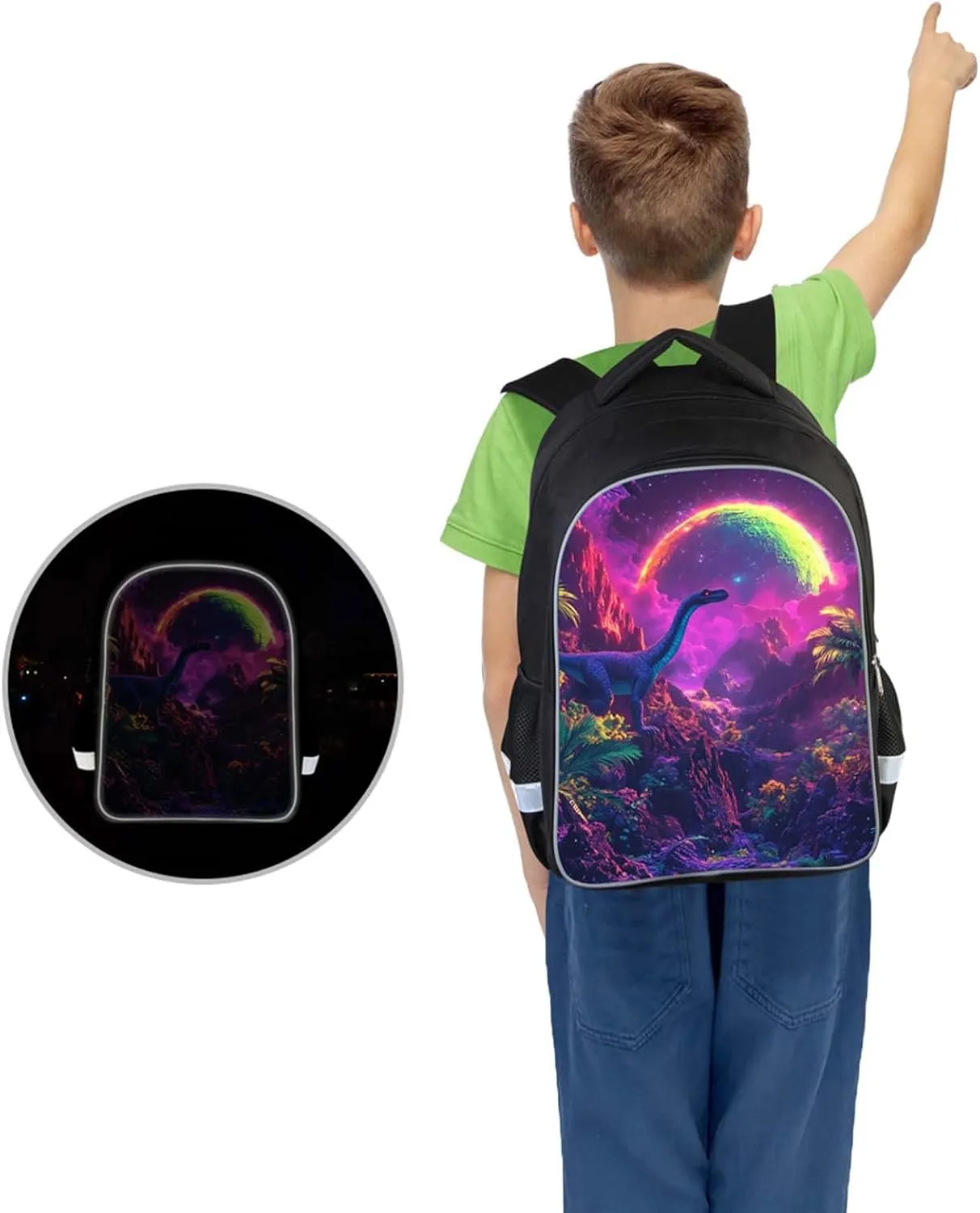 Kids Backpack for Boys and Girls, Large-Capacity Dinosaur School Bag, Adjustable Straps Polyester Bookbag, Perfect for School, Travel, and Outdoor Activities