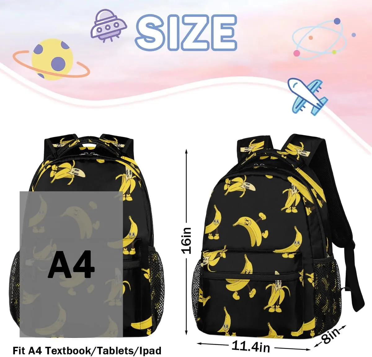 Kids Backpacks for Boys Girls - 16 Inch Banana Schoolbag Lightweight Waterproof Book Bag for Preschool, Kindergarten, Elementary Back to School Children