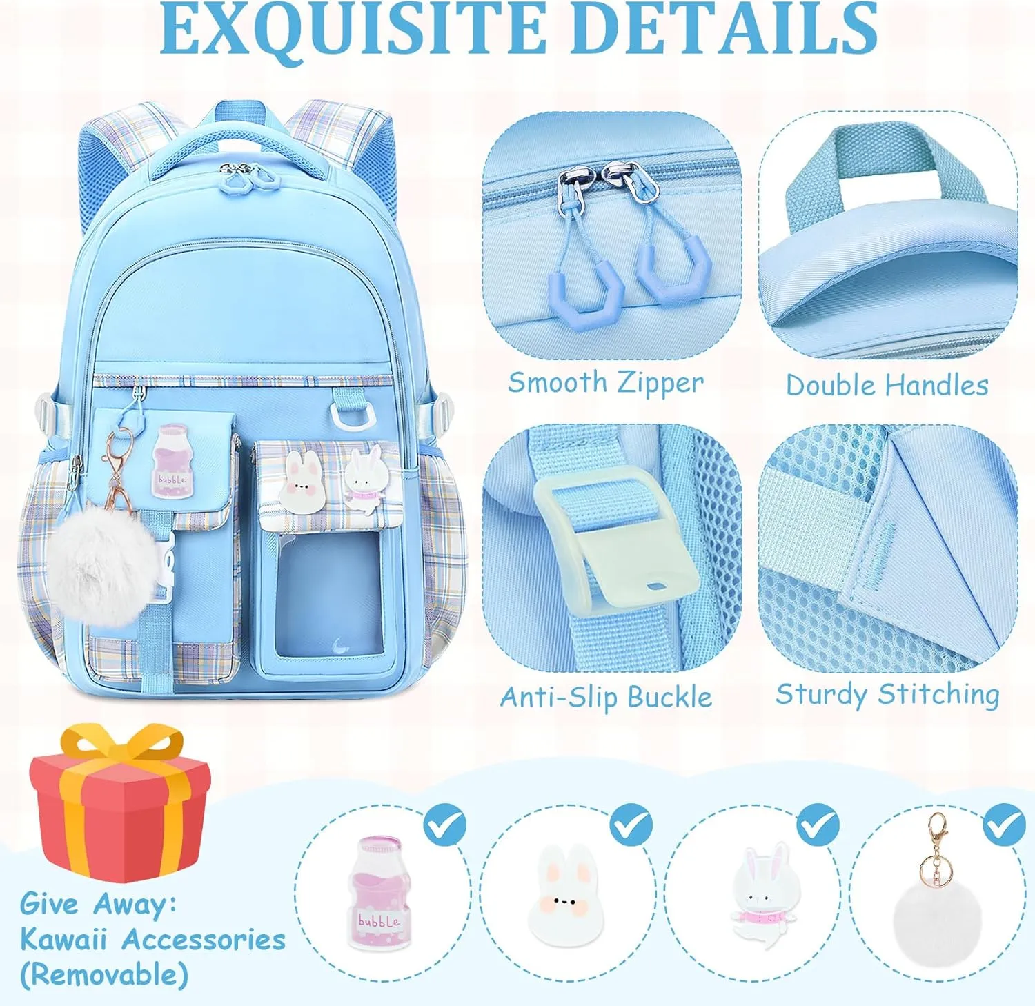 Kids Backpacks for Girls - Cute Girls Backpack for Elementary, Middle and High School Students - 18" Large Capacity School Bookbag with Multiple Pockets