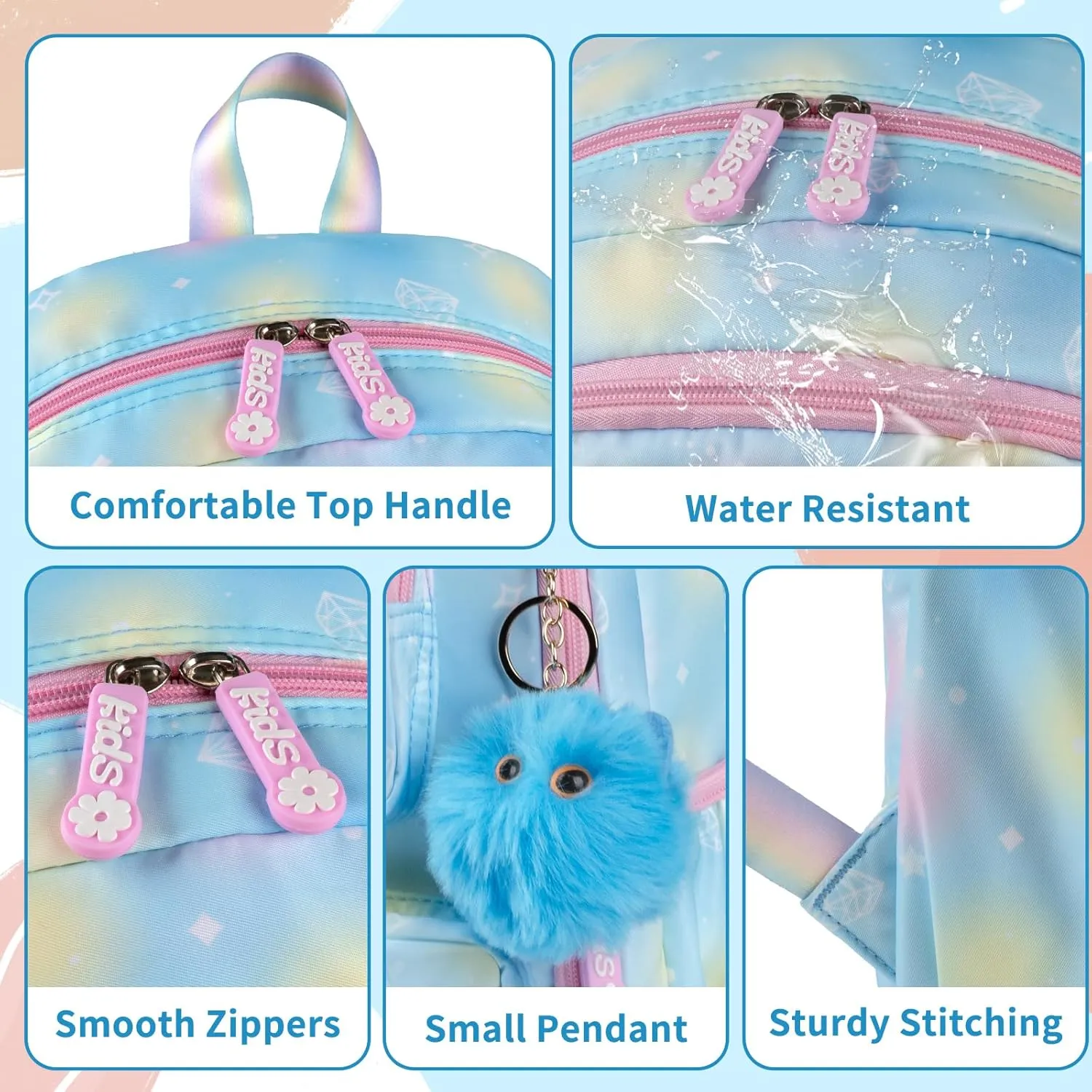 Kids Backpacks For Girls - Multiple Pockets Backpack - Kawaii Bookbag For Primary Elementary High School