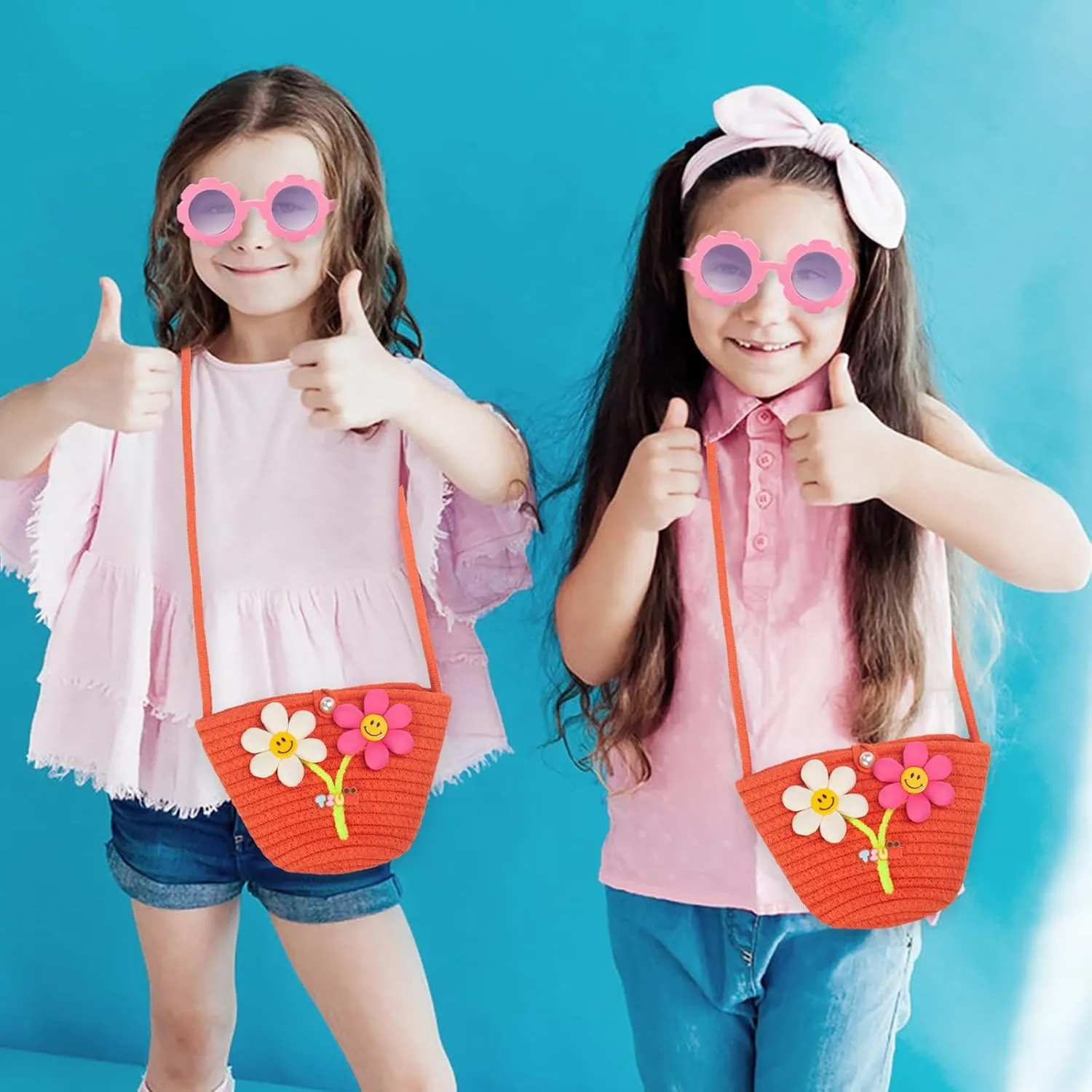 Kids Purse for Girls Age 2-14, Orange Toddler Purse with Beaded and Flowers, Kids Crossbody Bag Gifts for Christmas, Birthday