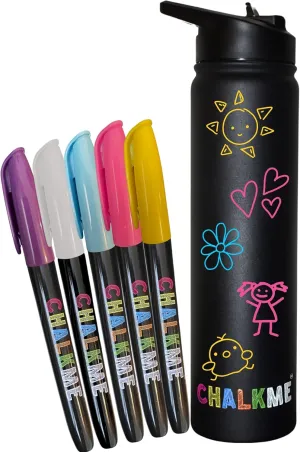 Kids Water Bottle, Insulated Stainless Steel, BPA-Free, with Chalk Markers, for School & Travel, 25 oz